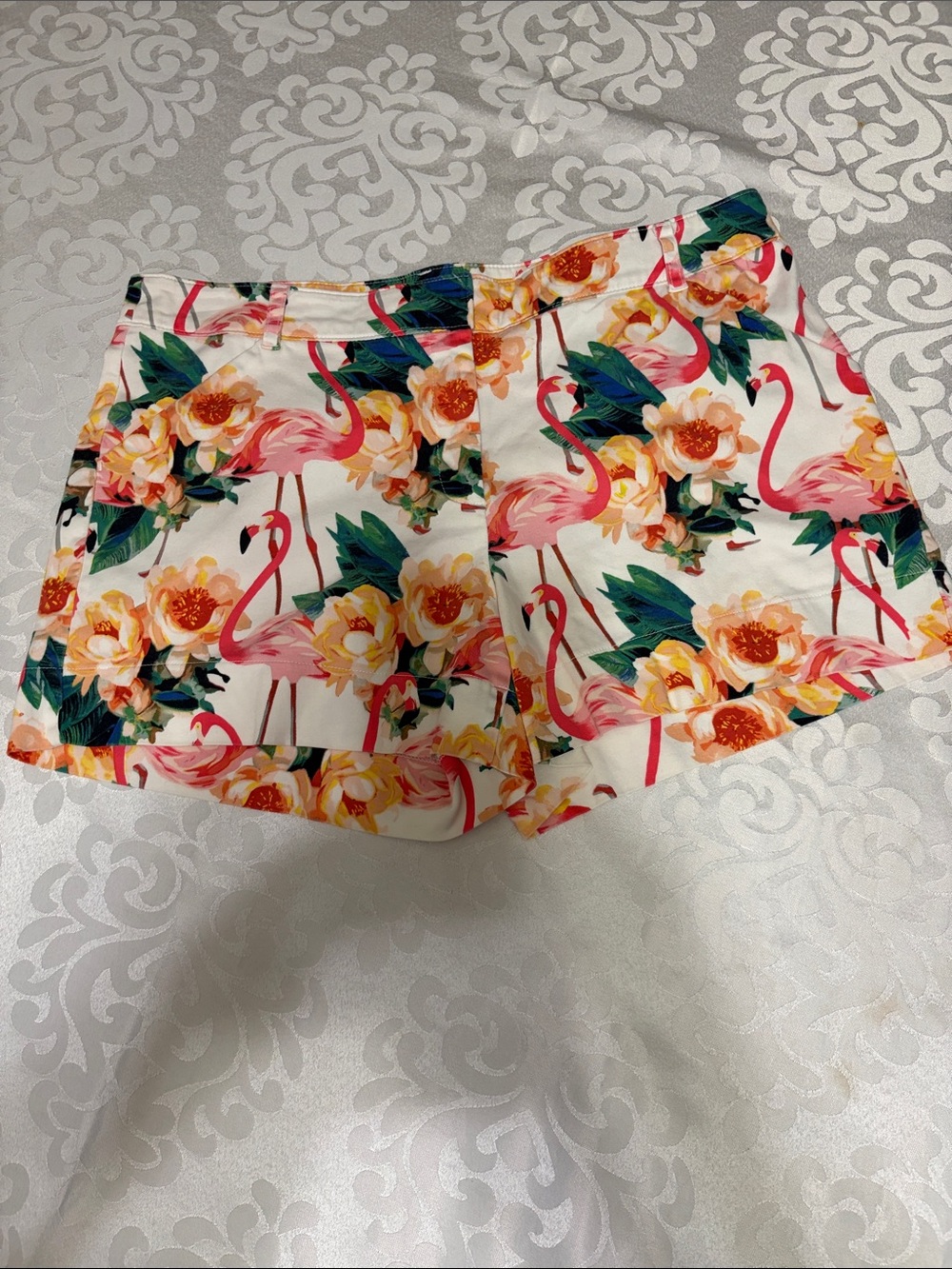 Nicole White Floral Flamingo Cotton Shorts